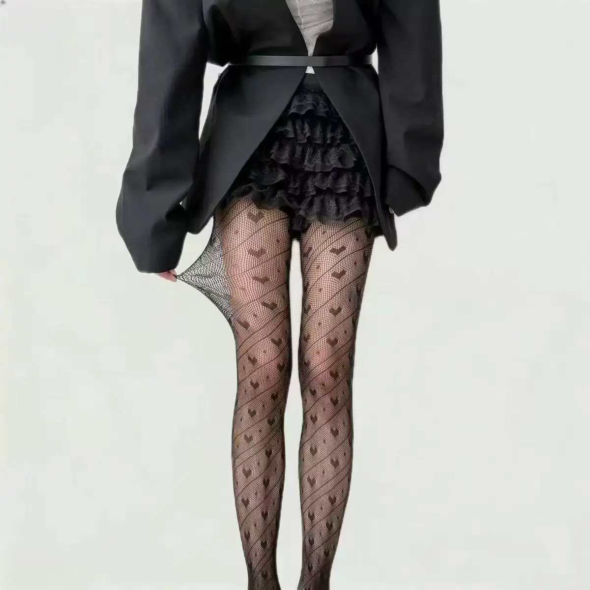 Women Fashion Sexy Love Jacquard Ultra-Thin Fishnet Stockings