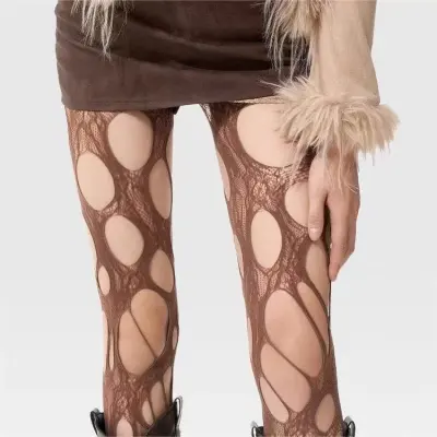Women Fashion Sexy Solid Color Hollow Lace Fishing Net Stockings