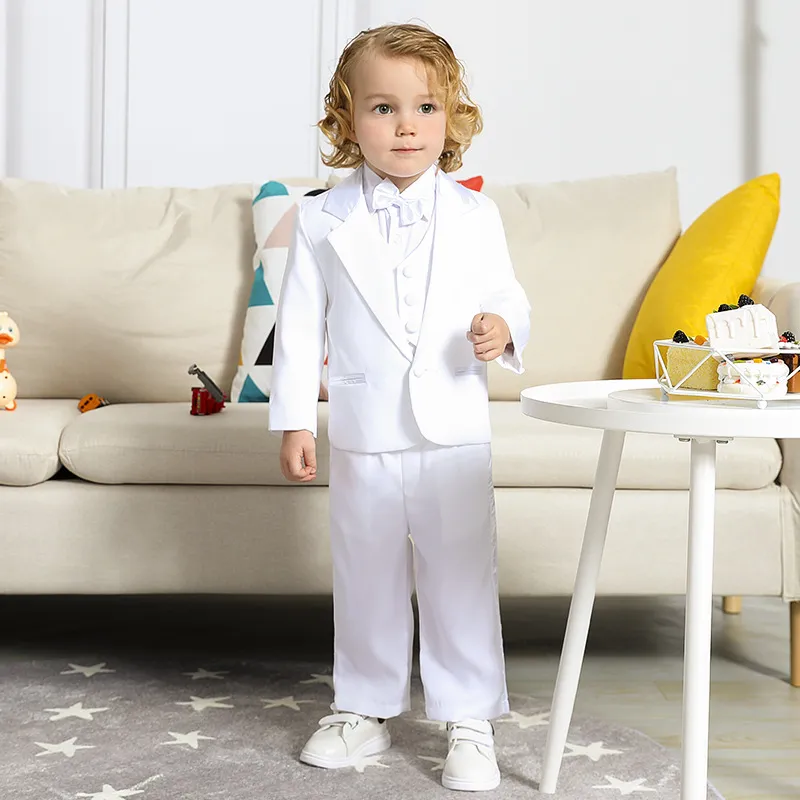 Kids Boys Fashion Casual Solid Color Lapel Long Sleeve Shirt Vest Coat Pants Bow Tie Five-Piece Set