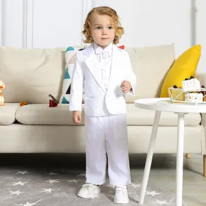 Kids Boys Fashion Casual Solid Color Lapel Long Sleeve Shirt Vest Coat Pants Bow Tie Five-Piece Set