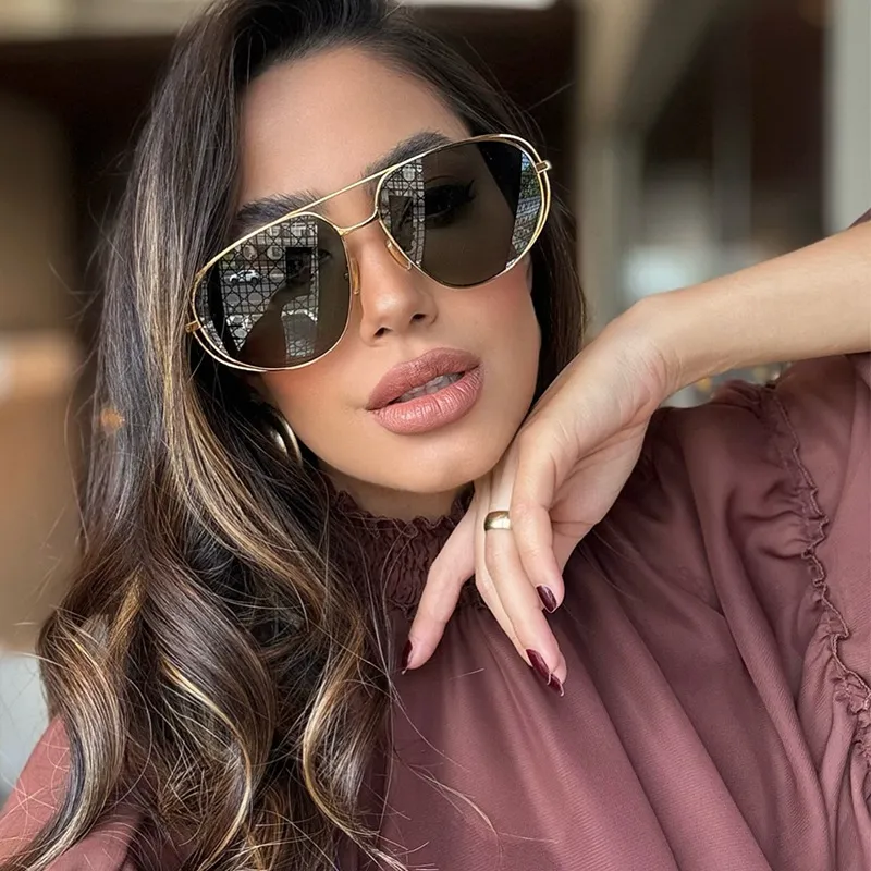 Women's Fashion Double Beam Pilot-Style Sunglasses TR Metal AC Lens