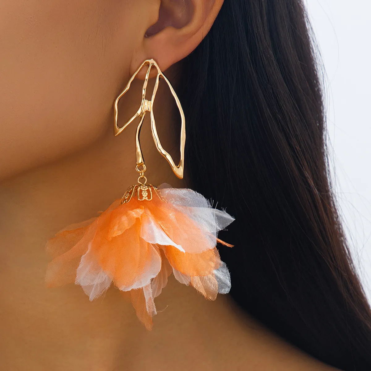Women Tassel Floral Leaves Earrings Stainless Steel Alloy Artistic Retro
