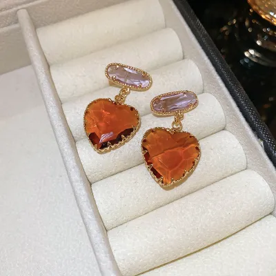 Women Fashion Elegant Silver Needle Zircon Love Pendant Minimalist Heart Shape Copper Earrings