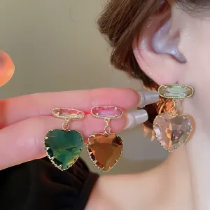 Women Fashion Elegant Silver Needle Zircon Love Pendant Minimalist Heart Shape Copper Earrings