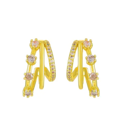 Women Fashion Simple Geometric Rhinestone Hoop C- Shaped Earrings 14K Gold