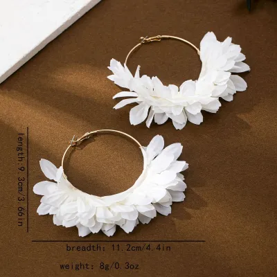 Women Elegant Floral Fabric Large Circle Earrings