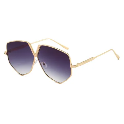 Women's Fashion Polygonal Large Frame Metal Sunglasses