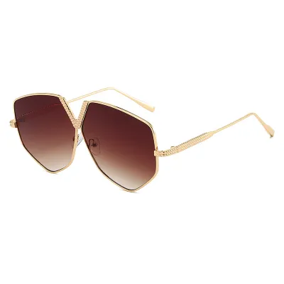 Women's Fashion Polygonal Large Frame Metal Sunglasses