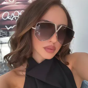 Women's Fashion Polygonal Large Frame Metal Sunglasses