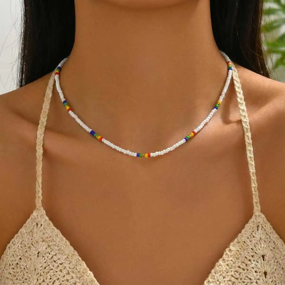 Women Simple Handmade Beaded Glass Necklace 2mm/3mm Geometric