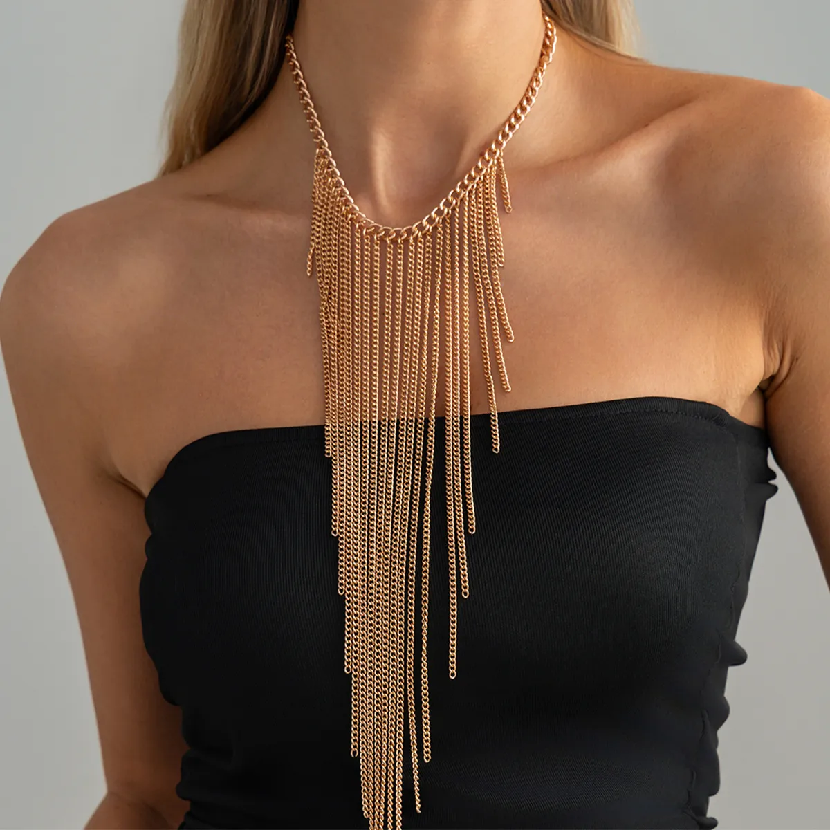 Women Fashion Heavy Metal Winding Waterfall Tassel Chain Necklace