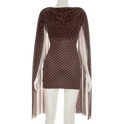 Women Fashion Casual Summer Polka Dot Print Sleeveless Swing Collar Strap Slim-Fit Dress