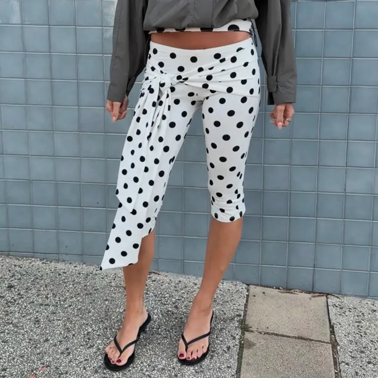 Women Fashion Casual Summer Polka Dot Print Strap Slim-Fit Pants