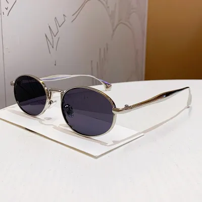 Women Fashion Oval Small Metal Frame Sunglasses