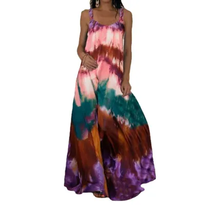 Women Fashion Casual Summer Tie-Dye 3d Print Sleeveless Loose Dress