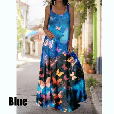 Women Fashion Casual Summer Tie-Dye 3d Print Sleeveless Loose Dress