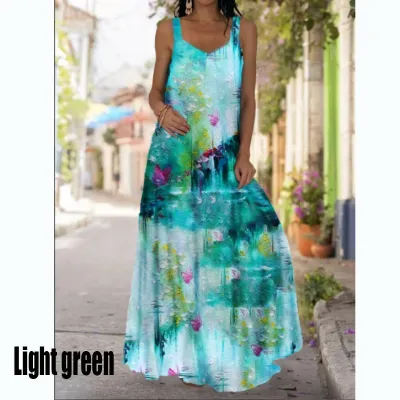 Women Fashion Casual Summer Tie-Dye 3d Print Sleeveless Loose Dress