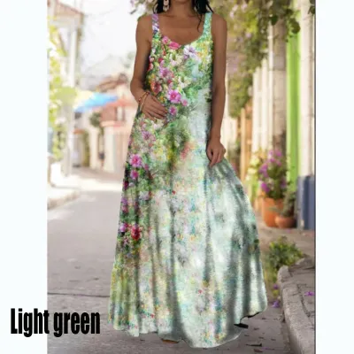 Women Fashion Casual Summer Tie-Dye 3d Print Sleeveless Loose Dress