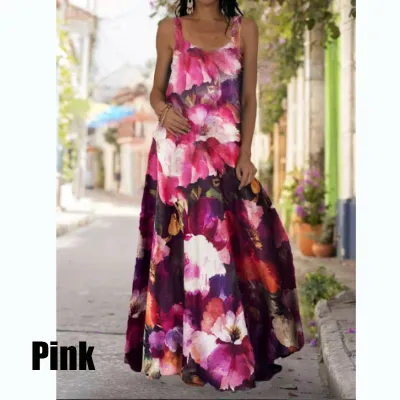 Women Fashion Casual Summer Tie-Dye 3d Print Sleeveless Loose Dress