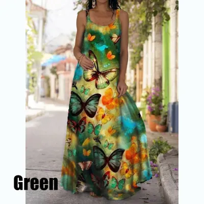 Women Fashion Casual Summer Tie-Dye 3d Print Sleeveless Loose Dress
