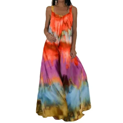 Women Fashion Casual Summer Tie-Dye 3d Print Sleeveless Loose Dress