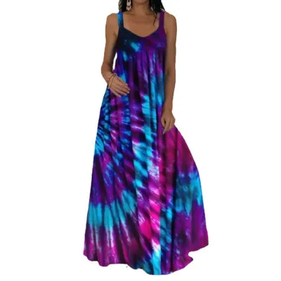 Women Fashion Casual Summer Tie-Dye 3d Print Sleeveless Loose Dress