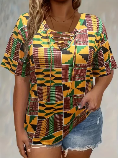 Women'S Fashion Casual Plus Size Tie-Dye Printed Short Sleeve Loose T-Shirt