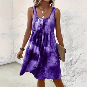 Women Fashion Casual Spring/Summer Tie-Dye Printed Sleeveless Loose Dress