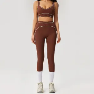 Women Fashion Casual Color Block Bra Tight Leggigs Yoga Sports Two-Piece Set