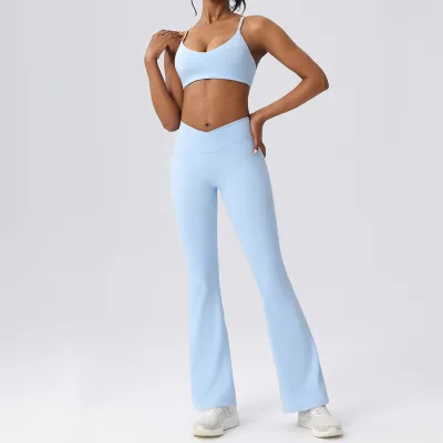 Women Fashion Casual Solid Color Quick-Drying Bra Pants Yoga Sports Two-Piece Set