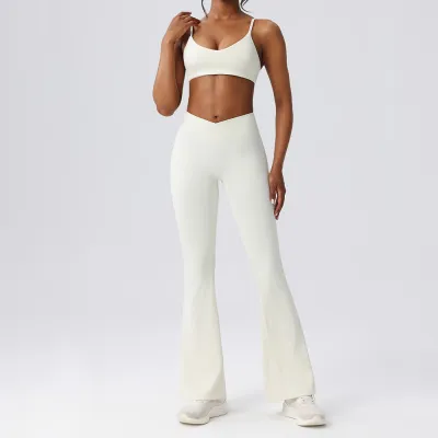 Women Fashion Casual Solid Color Quick-Drying Bra Pants Yoga Sports Two-Piece Set