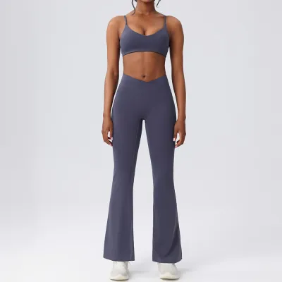 Women Fashion Casual Solid Color Quick-Drying Bra Pants Yoga Sports Two-Piece Set