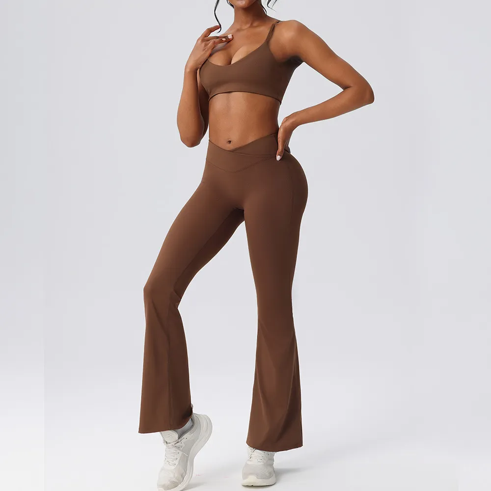 Women Fashion Casual Solid Color Quick-Drying Bra Pants Yoga Sports Two-Piece Set