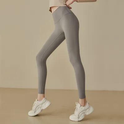 Women Fashion Casual Simple Solid Color High Waist Stretch Yoga Sports Leggings
