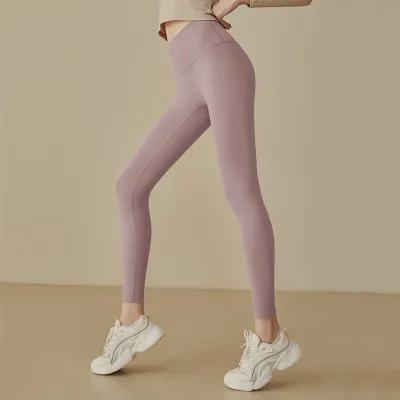Women Fashion Casual Simple Solid Color High Waist Stretch Yoga Sports Leggings
