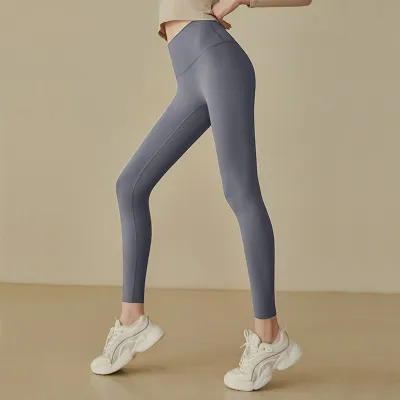 Women Fashion Casual Simple Solid Color High Waist Stretch Yoga Sports Leggings