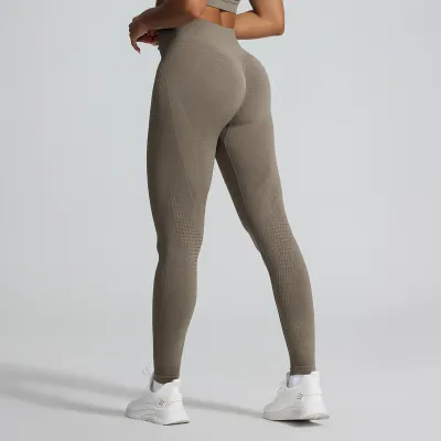 Women Fashion Casual Solid Color Jacquard Seamless Tight Hip Yoga Sports Leggings
