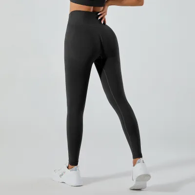 Women Fashion Casual Solid Color Seamless High-Waist Stretchy Tight-Fit Yoga Sports Leggings