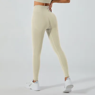 Women Fashion Casual Solid Color Seamless High-Waist Stretchy Tight-Fit Yoga Sports Leggings