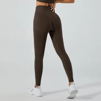 Women Fashion Casual Solid Color Seamless High-Waist Stretchy Tight-Fit Yoga Sports Leggings