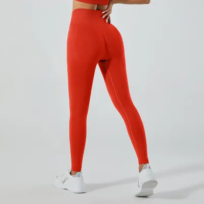 Women Fashion Casual Solid Color Seamless High-Waist Stretchy Tight-Fit Yoga Sports Leggings