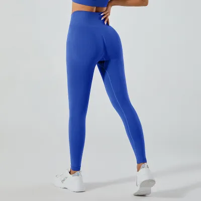 Women Fashion Casual Solid Color Seamless High-Waist Stretchy Tight-Fit Yoga Sports Leggings
