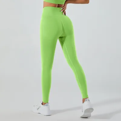 Women Fashion Casual Solid Color Seamless High-Waist Stretchy Tight-Fit Yoga Sports Leggings