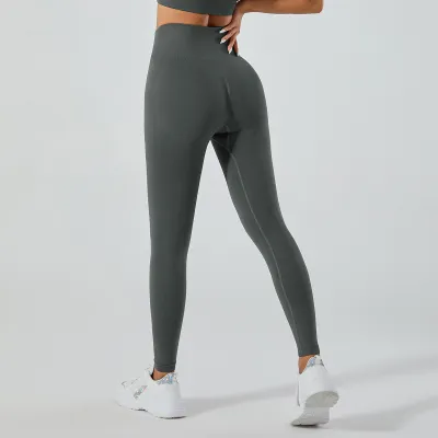 Women Fashion Casual Solid Color Seamless High-Waist Stretchy Tight-Fit Yoga Sports Leggings