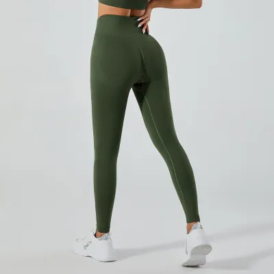 Women Fashion Casual Solid Color Seamless High-Waist Stretchy Tight-Fit Yoga Sports Leggings