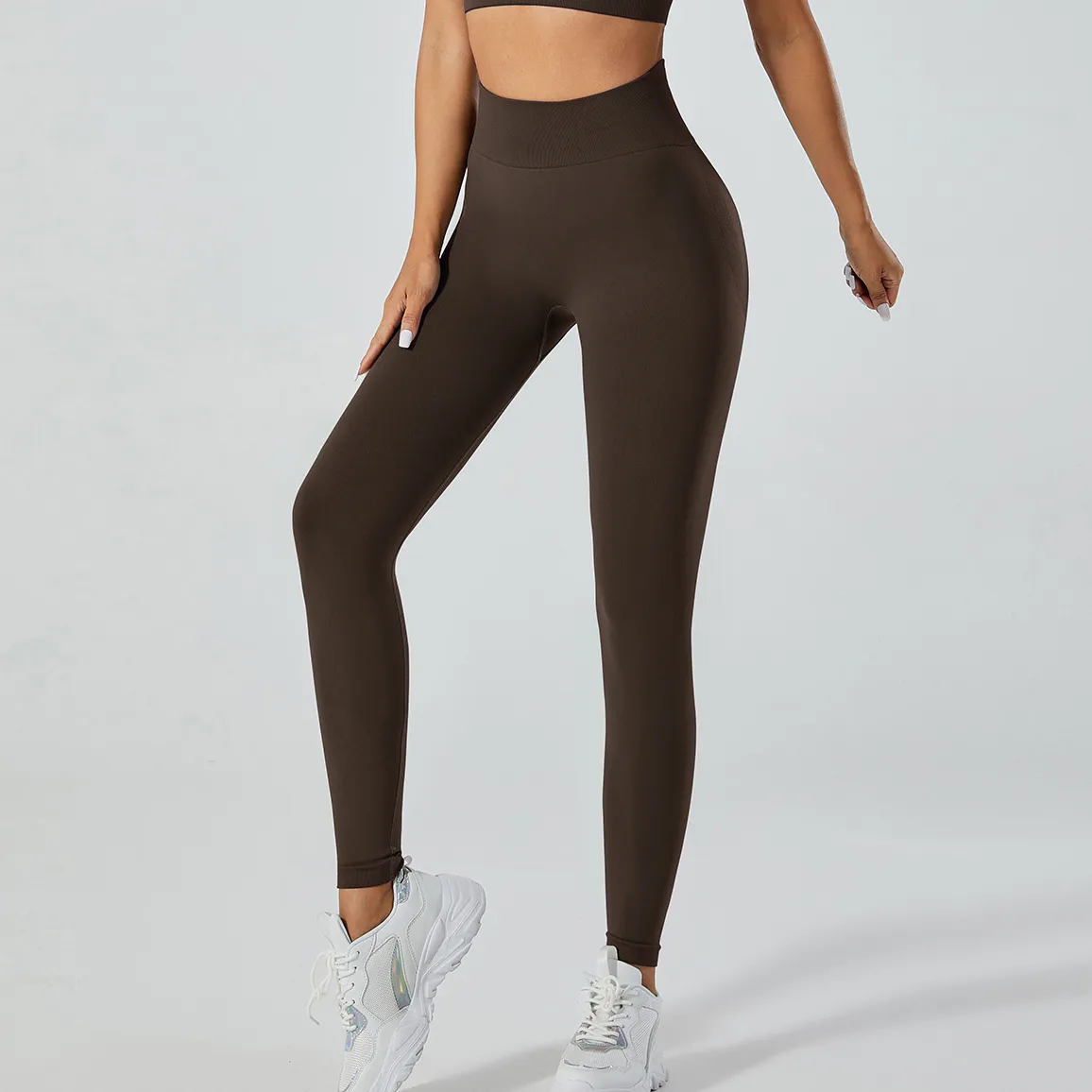 Women Fashion Casual Solid Color Seamless High-Waist Stretchy Tight-Fit Yoga Sports Leggings