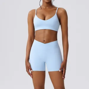 Women Fashion Casual Solid Color Quick-Drying Bra Tight Shorts Yoga Sports Two-Piece Set