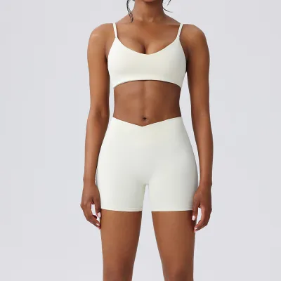 Women Fashion Casual Solid Color Quick-Drying Bra Tight Shorts Yoga Sports Two-Piece Set