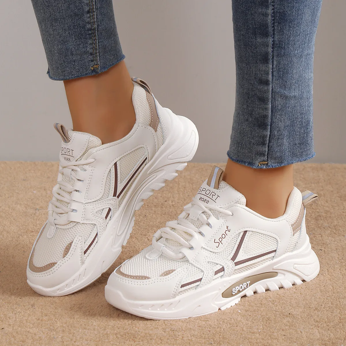 Women Fashion Casual Lace-Up Mesh Breathable Soft Sole Chunky Sneakers