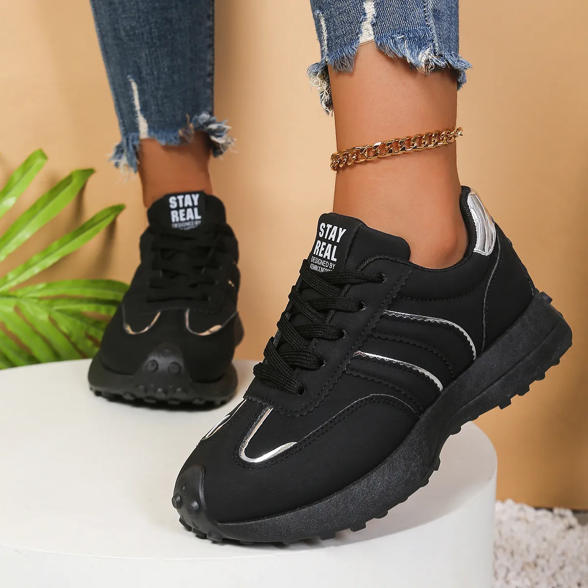 Women Fashion Casual Breathable Soft Sole Platform Chunky Sneakers Plus Size